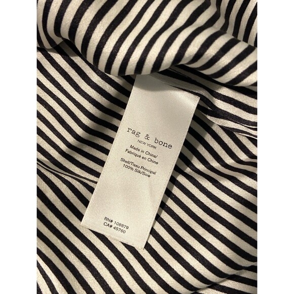 Rag & Bone Luca Woman’s Short Sleeve Silk Blouse Sz‎ PXS Striped Black/White - Picture 13 of 15